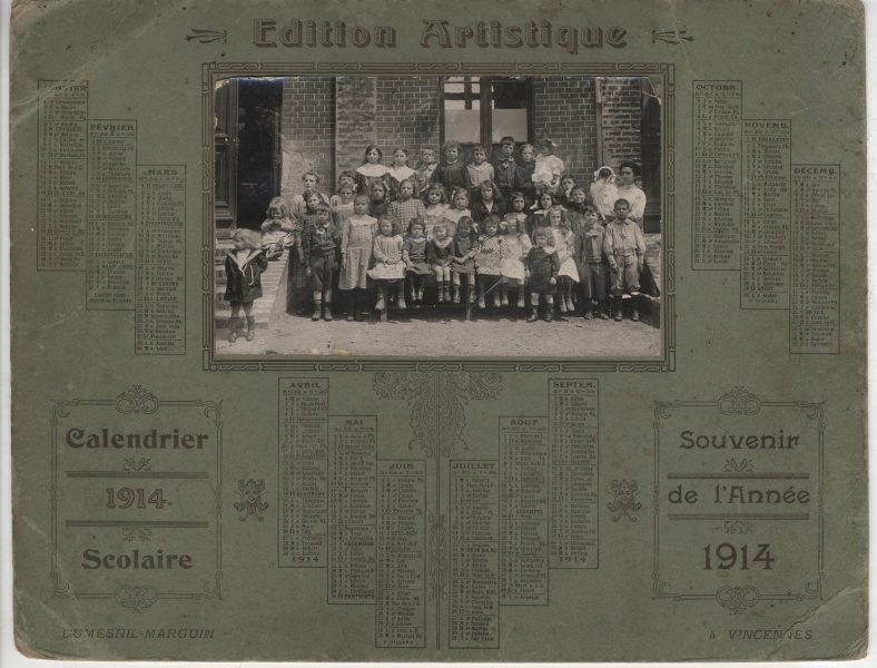 Edition du calendrier scolaire de l'année 1914