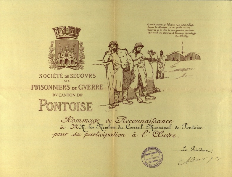 Carte conçue par la Société de Secours aux Prisonniers de Guerre du Canton de Pontoise