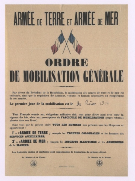 Suite au décret du Président de la République, un ordre de mobilisation générale est fixé le 2 août à Pontoise