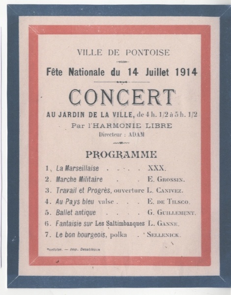 Programme du concert de l'Harmonie Libre du 14 juillet 1914