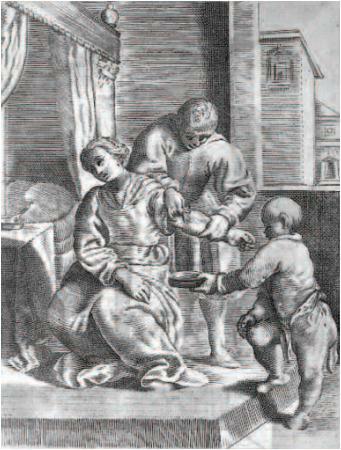 Tiberio MALFI Nouvelle pratique de la décortication manuelle et de la saignée l’une par un barbier et l’autre par un chirurgien. Naples, 1629 (Cote BIUM : 21011)